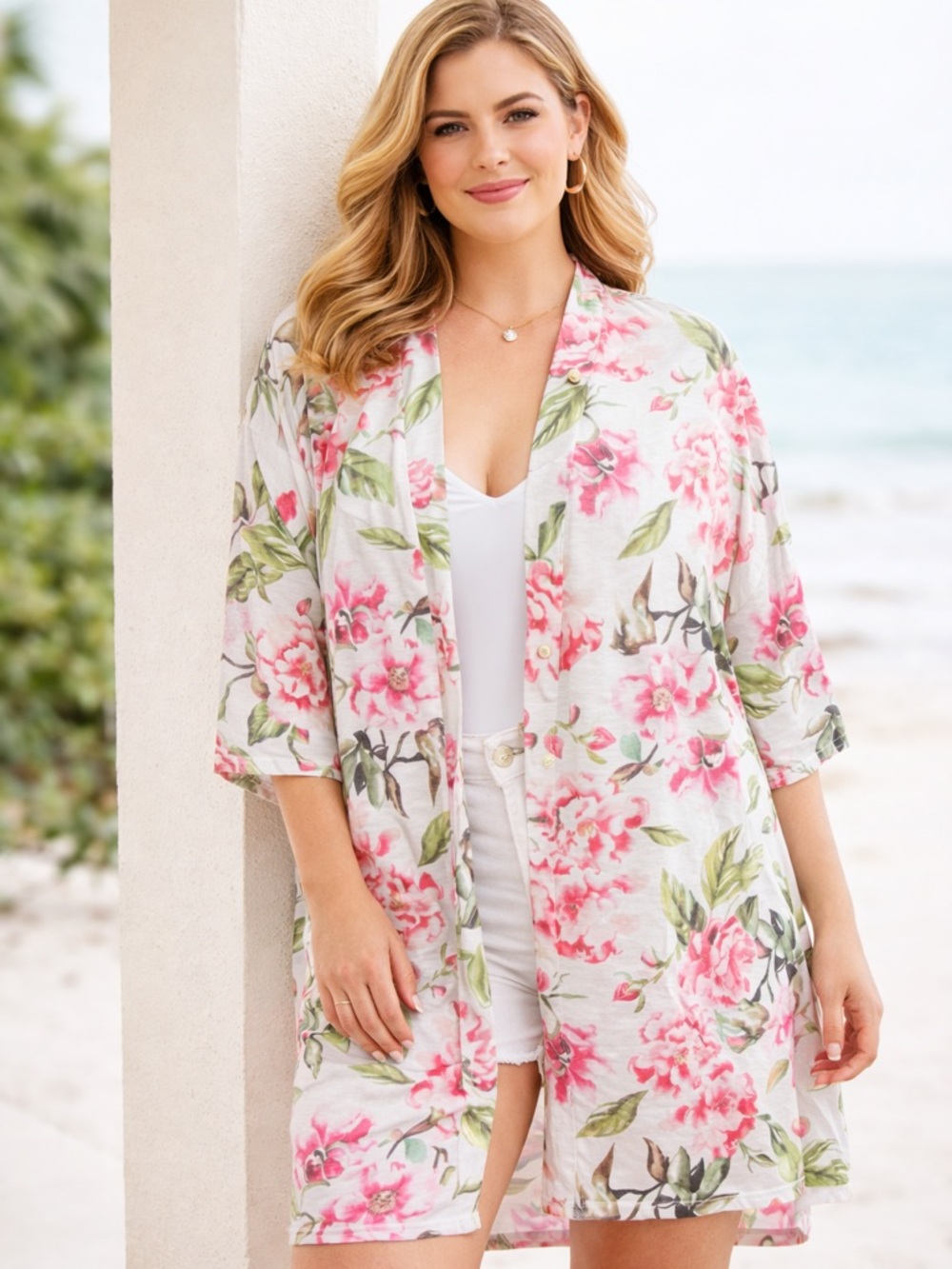 Show‎ Me Your MuMu Floral Lounge Top Kimono Cover Up Pink Green OS